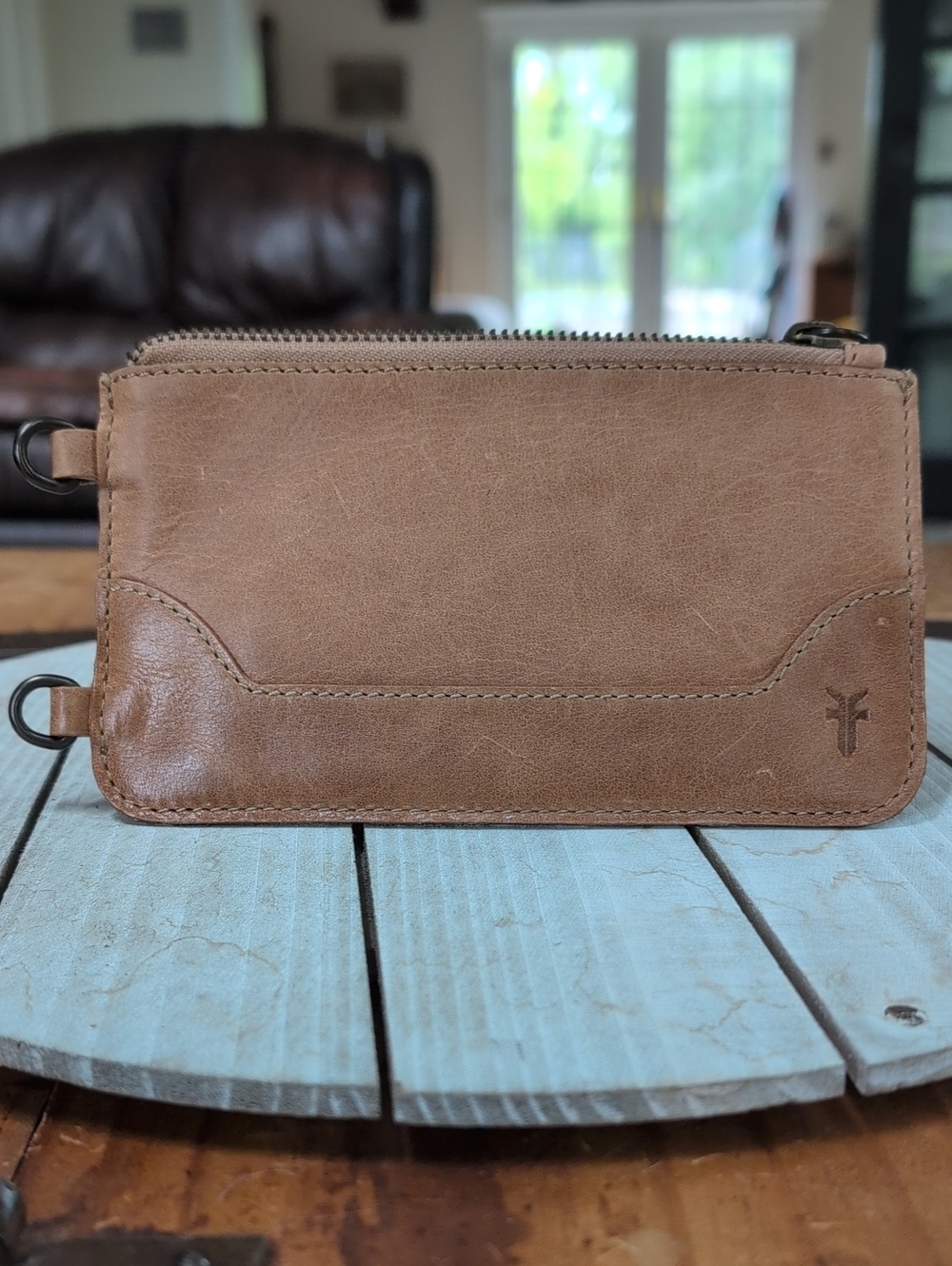 Frye Genuine Leather Zip Phone Pouch Without Strap